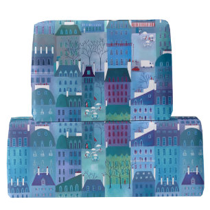 Paris Buildings Blue Art Wrapping Paper