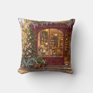 Paris Burgundy Bookshop Wisteria Bicycle Cushion
