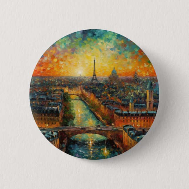Paris by night van Gogh style 6 Cm Round Badge (Front)