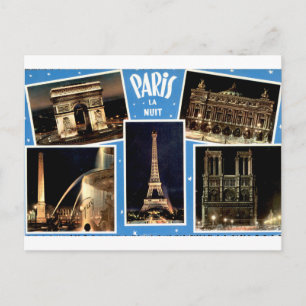 Paris by Night Vintage Landmark Collage Postcard