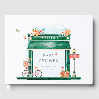Paris Cafe Boulangerie Watercolor Baby Shower Guest Book