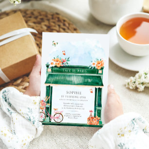 Paris Cafe Boulangerie Watercolor Birthday Party Invitation