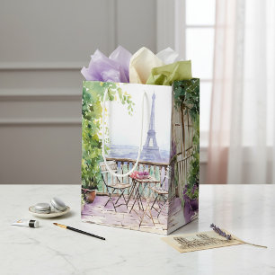 Paris Cafe Eiffel Tower Watercolor Medium Gift Bag