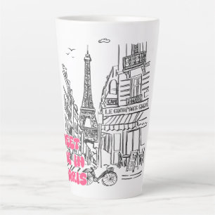 Paris Café–Meet Me in Paris in Pink & Eiffel Tower Latte Mug