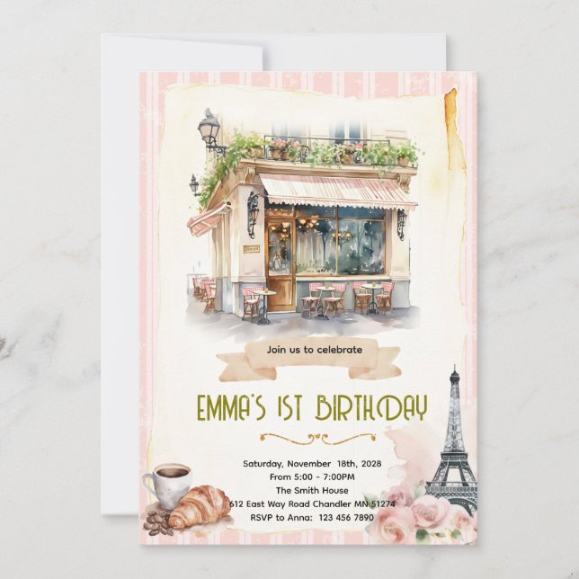 Paris cafe party invitation (Front)