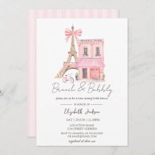 Paris Cafe Pink Striped Brunch and Bubbly Invitation