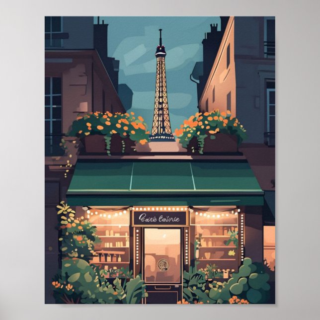 Paris Café Scene Poster – Charming Flat Vector (Front)