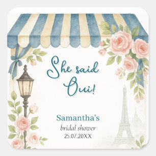 Paris Cafe She Said Oui Bridal Shower  Square Sticker