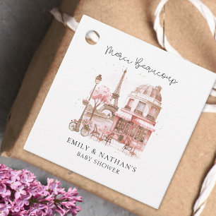 Paris Cafe Watercolor Script Baby Shower Merci  Favour Tags