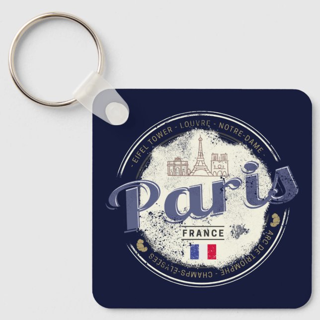 Paris Capital France Eiffel Tower Vintage Souvenir Key Ring (Front)