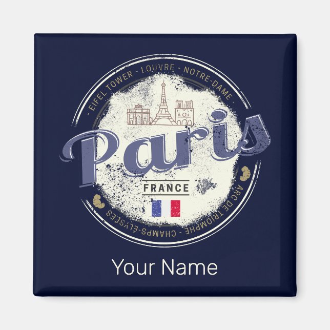 Paris Capital France Eiffel Tower Vintage Souvenir Magnet (Front)