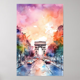 Paris Champ Elysees Watercolor Wall Art Print 