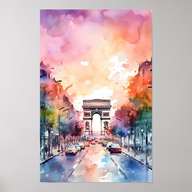 Paris Champ Elysees Watercolor Wall Art Print  (Front)