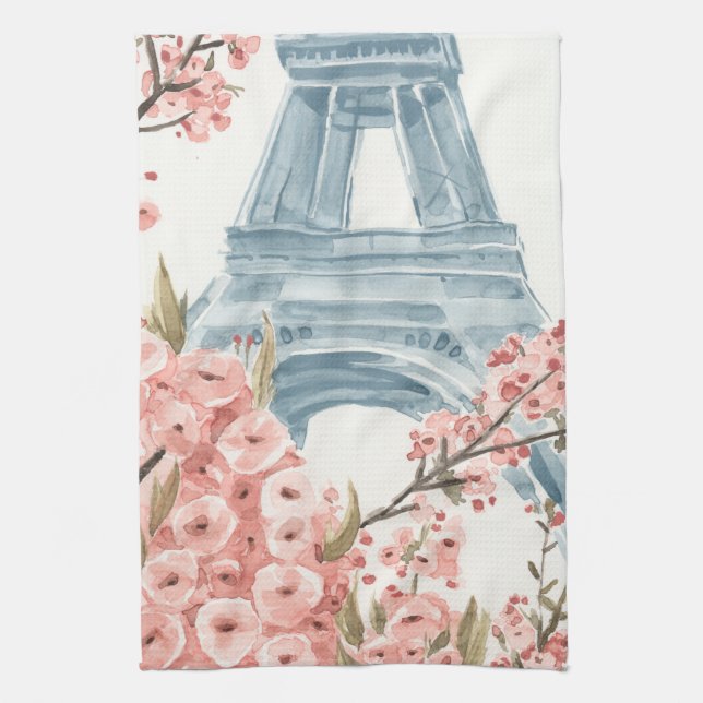 Paris Cherry Blossoms Tea Towel (Vertical)