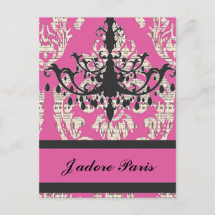 Paris chic hot pink damask vintage chandelier postcard