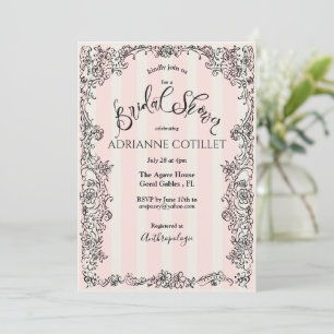 Paris Chic Ornate Pink Stripes Bridal Shower Invitation