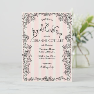 Paris Chic Ornate Pink Stripes Bridal Shower Invitation