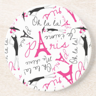 Paris Chic Pink Black and White Coaster