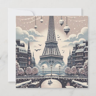 Paris Christmas Poster – Eiffel Tower Snowy Winter