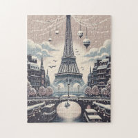Paris Christmas Poster – Eiffel Tower Snowy Winter