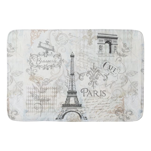 Paris city collage design Bath mat French decor (Front)