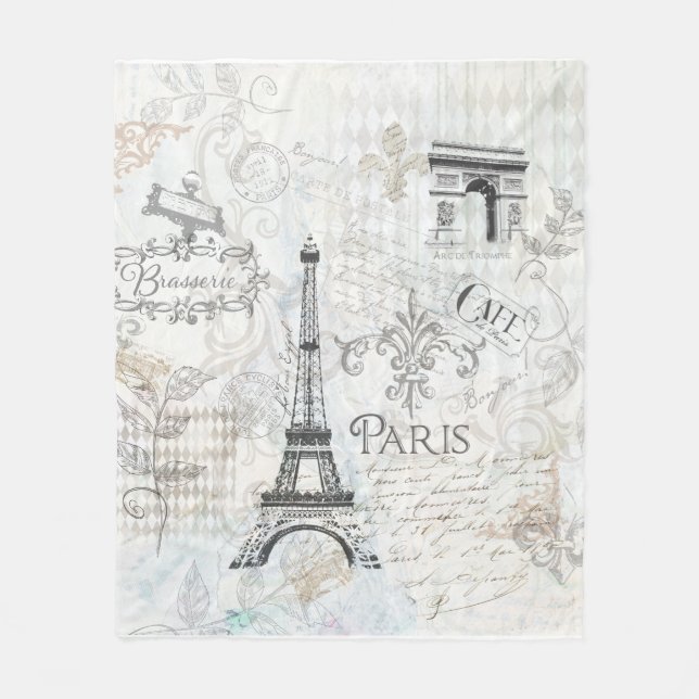 Paris city collage design throw fleece blanket (Front)