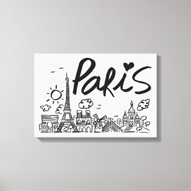 Paris City Doodle Canvas Print (Front)