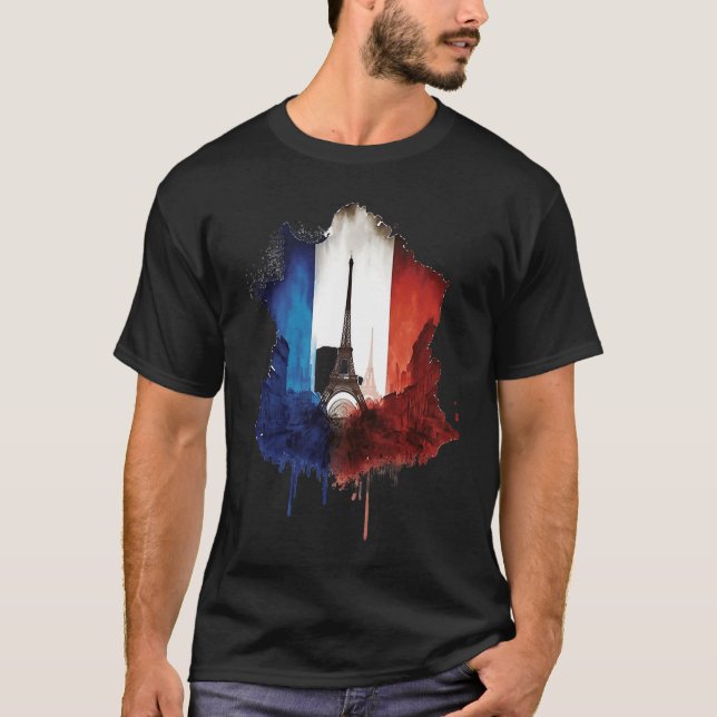 Paris City Illustration With Eiffel Tower French F T-Shirt (Front)