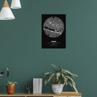Paris City Map Black & White Poster