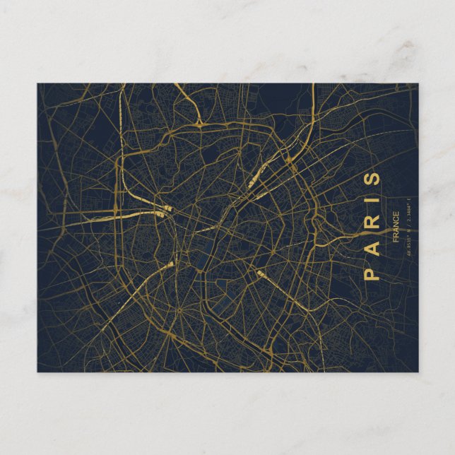 Paris City Map Minimal Postcard (Front)
