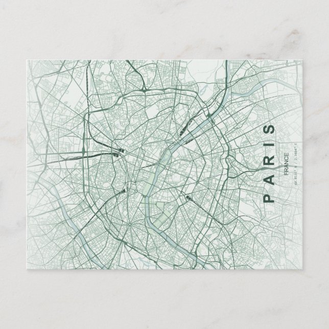 Paris City Map Minimal Postcard (Front)