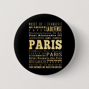 Paris City of France Typography Art 6 Cm Round Badge