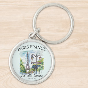 Paris City of Light Watercolor Scene Key Ring