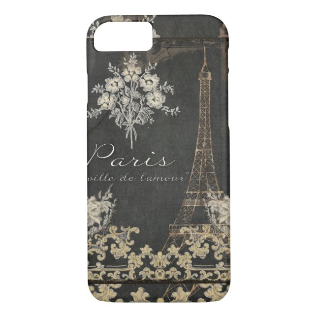 Paris City of Love Eiffel Tower Chalkboard Floral Case-Mate iPhone Case (Back)