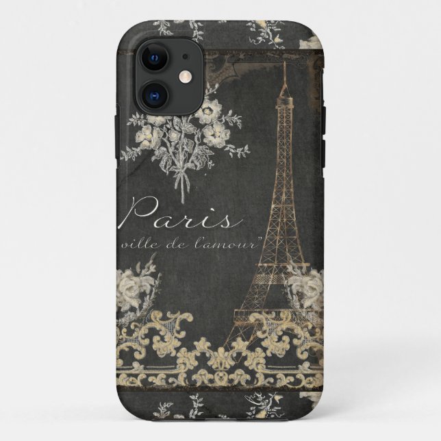 Paris City of Love Eiffel Tower Chalkboard Floral Case-Mate iPhone Case (Back)