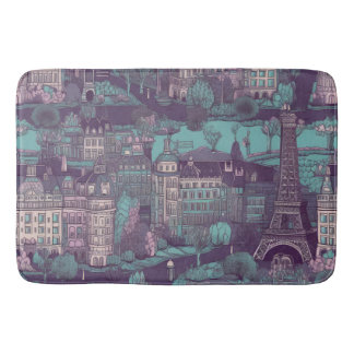 Paris Cityscape in aqua vintage design Bath Mat