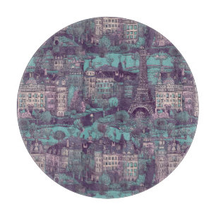 Paris Cityscape in aqua vintage design Cutting Board