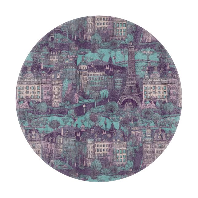 Paris Cityscape in aqua vintage design Cutting Board (Front)