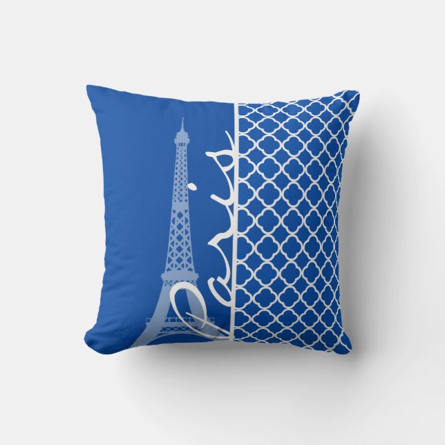 Paris; Cobalt Blue Quatrefoil Cushion (Front)