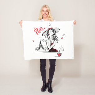 Paris & Coffee, red Fleece Blanket