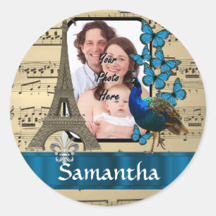 Paris collage on music sheet classic round sticker