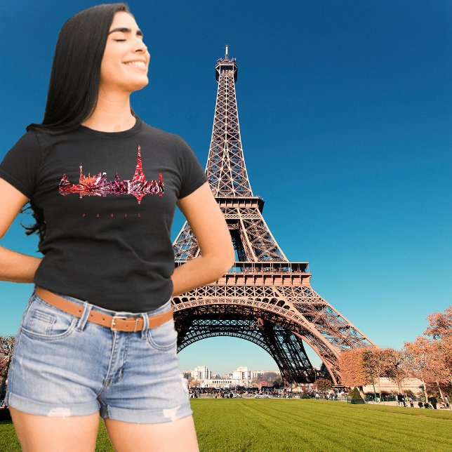 Paris Colourful Silhouette T-Shirt (Paris, France, black t-shirt for women)