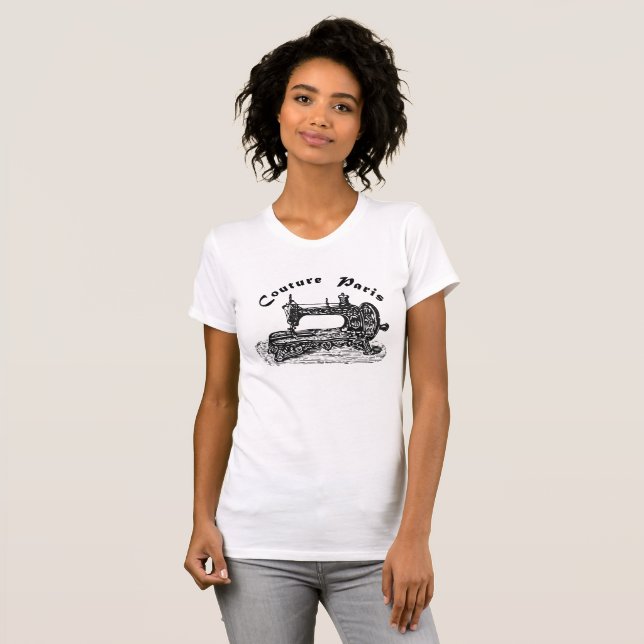 Paris Couture - Antique Vintage Sewing Machine T-Shirt (Front Full)