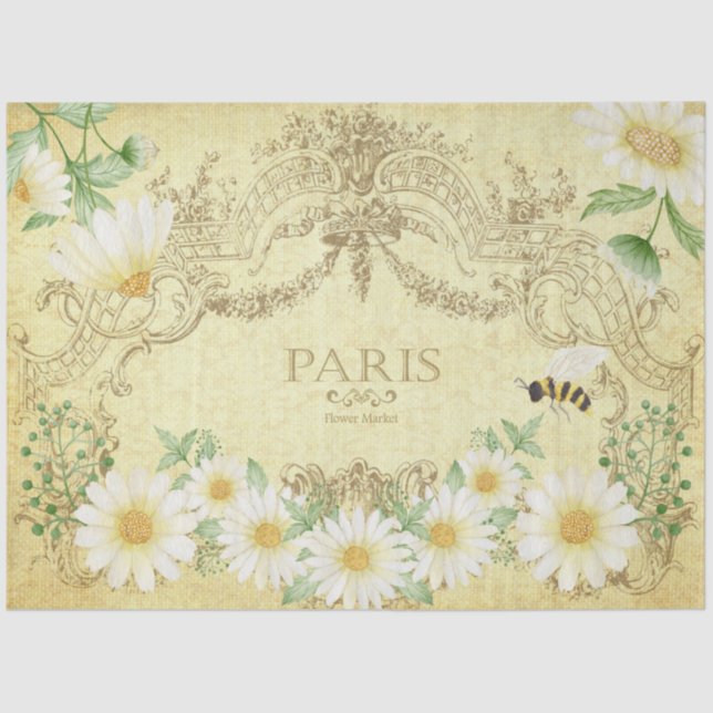 Paris Daisies Bee Yellow Decoupage Crafting Tissue Paper (Front)