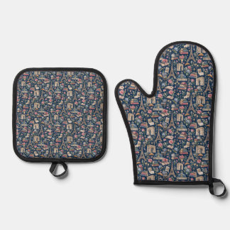 Paris Dark Icons Chic Design Oven Mitt & Pot Holder Set