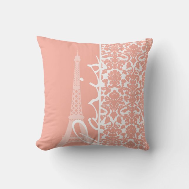 Paris; Deep Peach Damask Cushion (Front)