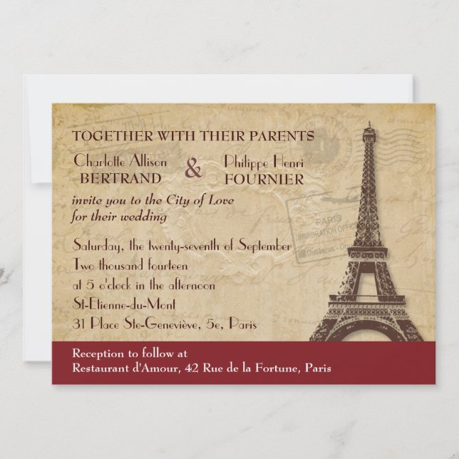 Paris Destination Wedding Invitation (Front)