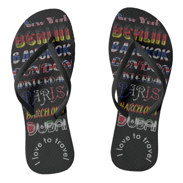 Paris, Dubai, London, Bangkok, Travel Typography Jandals (Footbed)