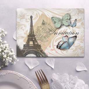 Paris Effiel Tower  Butterfly Wedding Invitation