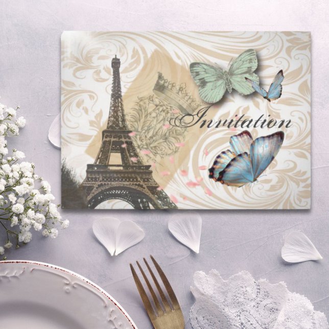 Paris Effiel Tower  Butterfly Wedding Invitation (Paris Effiel Tower Butterfly Wedding Invitation)